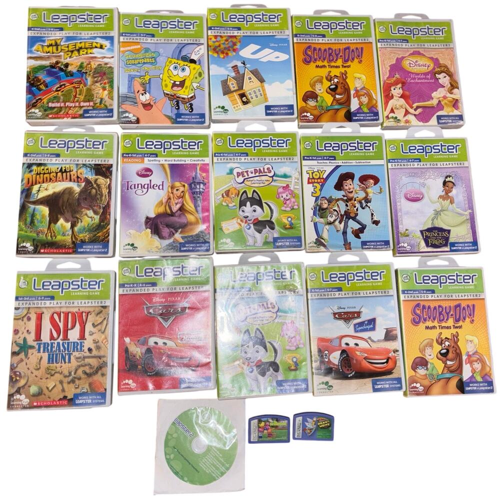 Leap Frog Leapster kids’ games cartridges (grades PreK - 3rd) lot of 17